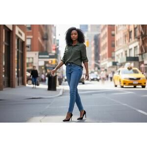 LE3NO Women's Olive Green Button-Up Shirt